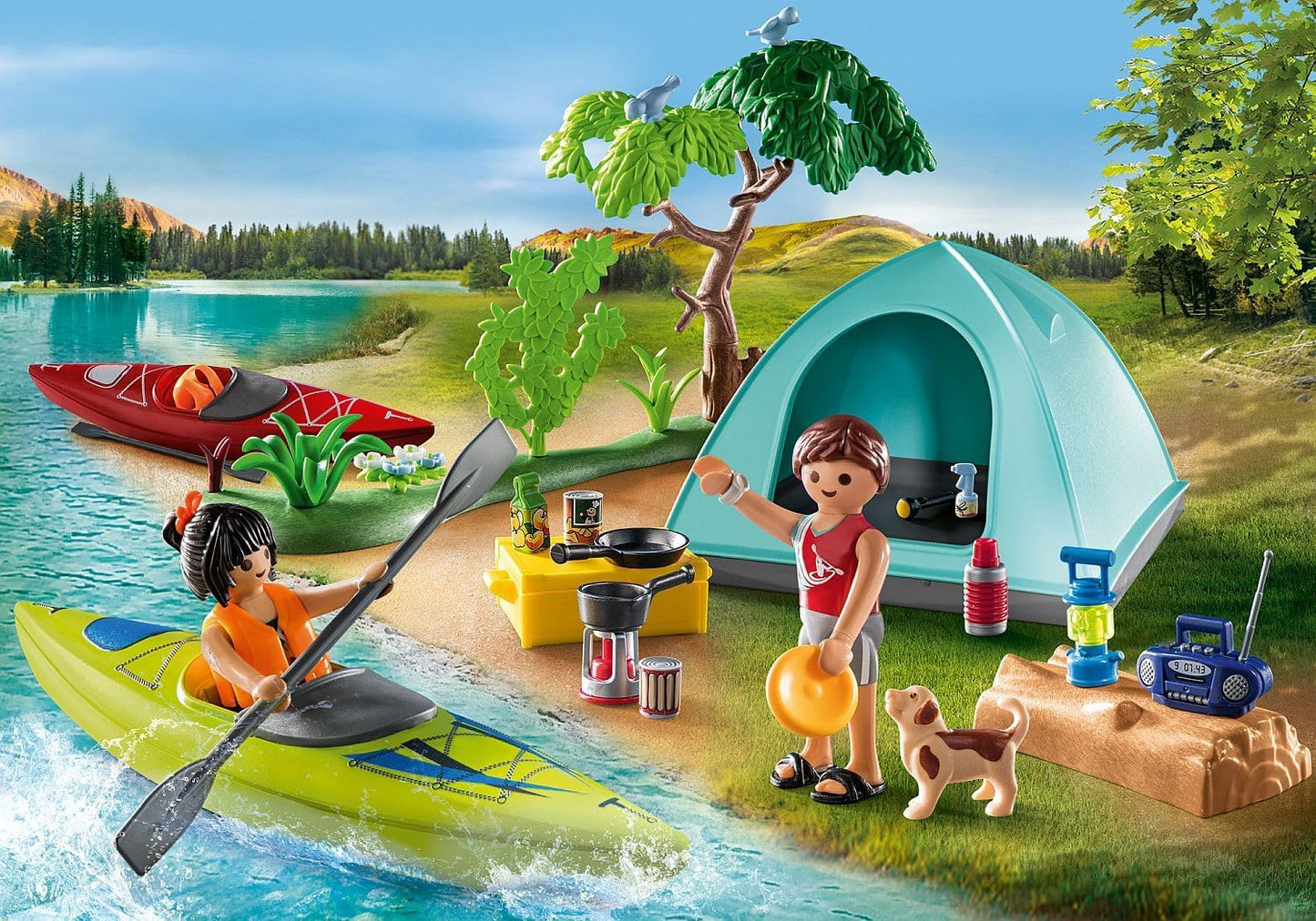 Playmobil 71425 Acampamento divertido para a família com fogueira, brinquedo ao ar livre e dramatização imaginativa, conjuntos adequados para crianças de 4 anos ou mais