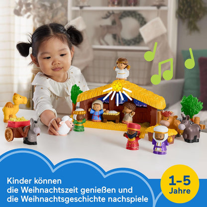 Fisher-Price Conjunto de presépio de brinquedo para crianças pequenas com luzes musicais e 18 peças para brincar de Natal, maiores de 1 ano, HMX70