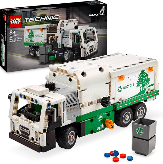 LEGO Brinquedo de caminhão de lixo elétrico Technic Mack LR para meninos e meninas com mais de 8 anos de idade, caminhão de lixeira com características realistas, ideia de presente de veículo 42167