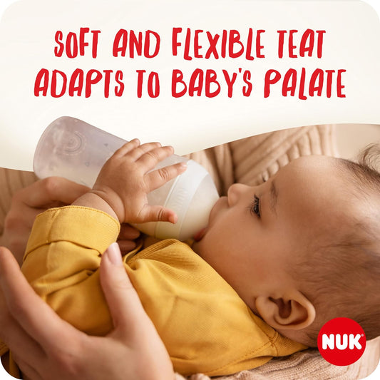 NUK  Conjunto de mamadeiras Perfect Start Perfect Match | 0-6+ meses | Adapta-se ao Paladar do Bebê | 4 x mamadeiras anti-cólicas, manequim, escova de mamadeira e muito mais | Sem BPA | 7 contagem