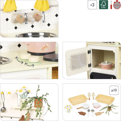 Janod - Cozinha infantil grande de madeira equipada com 2 fornos, Janod - Cozinha infantil de madeira equipada com forno, anod - Kitchenette infantil de madeira - Cozinha de brincar compacta para crianças - Equipada com forno