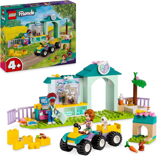 LEGO Friends Farm Animal Vet Clinic con tractor de juguete para niñas, niños y niños a partir de 4 años, incluye figuras de conejo, cabra, 2 minipersonajes y elementos alimenticios para