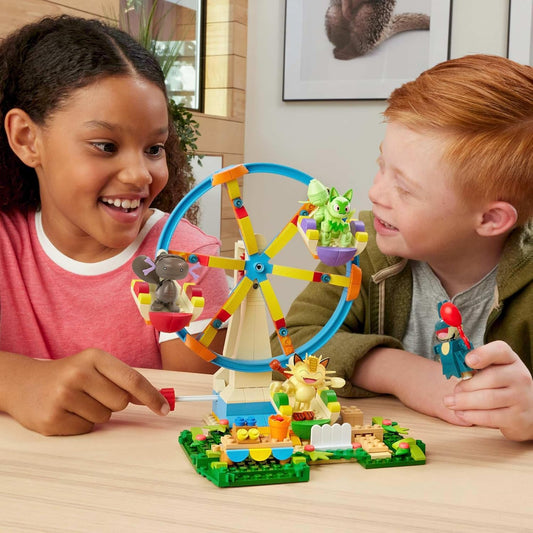 MEGA Conjunto de brinquedos de construção Pokémon, roda gigante divertida com 393 peças, 4 personagens articulados, 5+ polegadas de altura, para crianças, HXF80