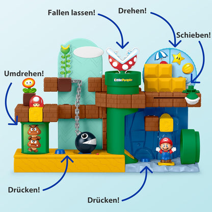 Fisher-Price Brinquedo Little People My Mario Adventure Playset com sons musicais e figuras para crianças em idade pré-escolar (18+ meses), JHG61