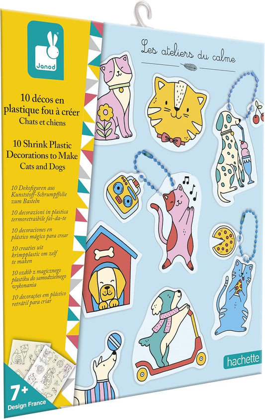 Janod - Conjunto de 10 Adesivos de Plástico Malucos - Tema Cães e Gatos - Les Ateliers du Calme - Faça Você Mesmo - Kit de Lazer Criativo Infantil - Destreza e Concentração - A partir de 6 anos