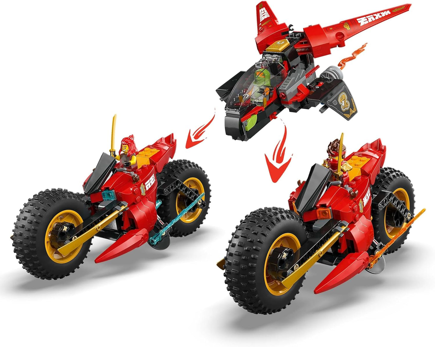 LEGO NINJAGO Veículo de Combate Ninja - Transforma-se em 2 Motos Ninja e um Avião a Jato - 6 Minifiguras incluindo Kai e Cole - Presente de Aniversário Dragons Rising para Meninos a partir de 8 Anos - 71844