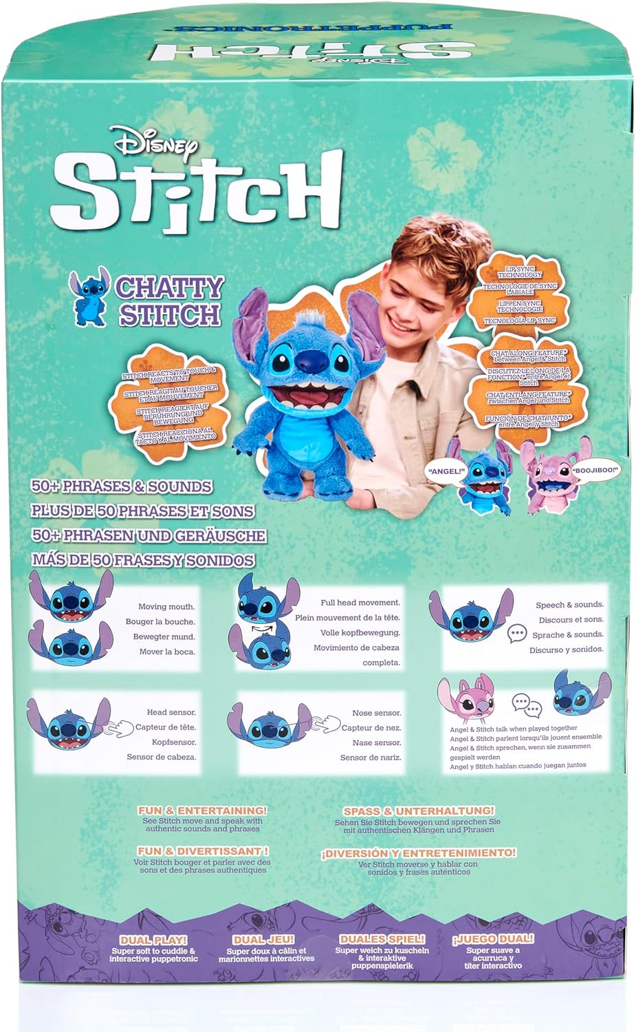 WOW! STUFF Disney Chatty Stitch Deluxe, Puppetronic Stitch, Marionete Animatrônica, Mais de 50 combinações de ação e som, 30 cm/12 polegadas de altura, Idades de 6 a adulto, Azul