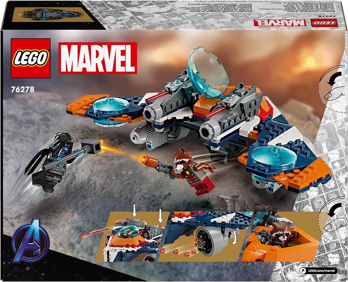 LEGO Ronan, brinquedo de nave espacial de super-herói montável para crianças com minifigura Rocket Raccoon, presente dos Guardiões da Galáxia para meninos e meninas de 8 anos ou mais 76278