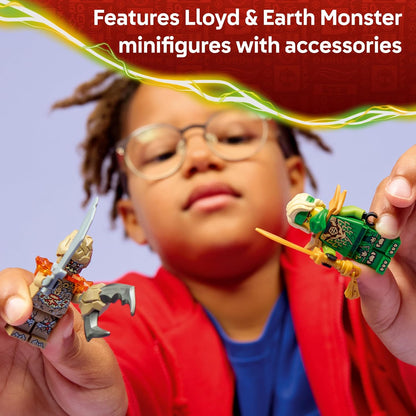 LEGO NINJAGO Lloyd vs. Pião Monstro da Terra - Brinquedo Giratório Ninja com Lançador, Piões de Batalha e 2 Minifiguras - Presente de Aniversário para Meninos e Fãs a partir de 6 Anos - 71850