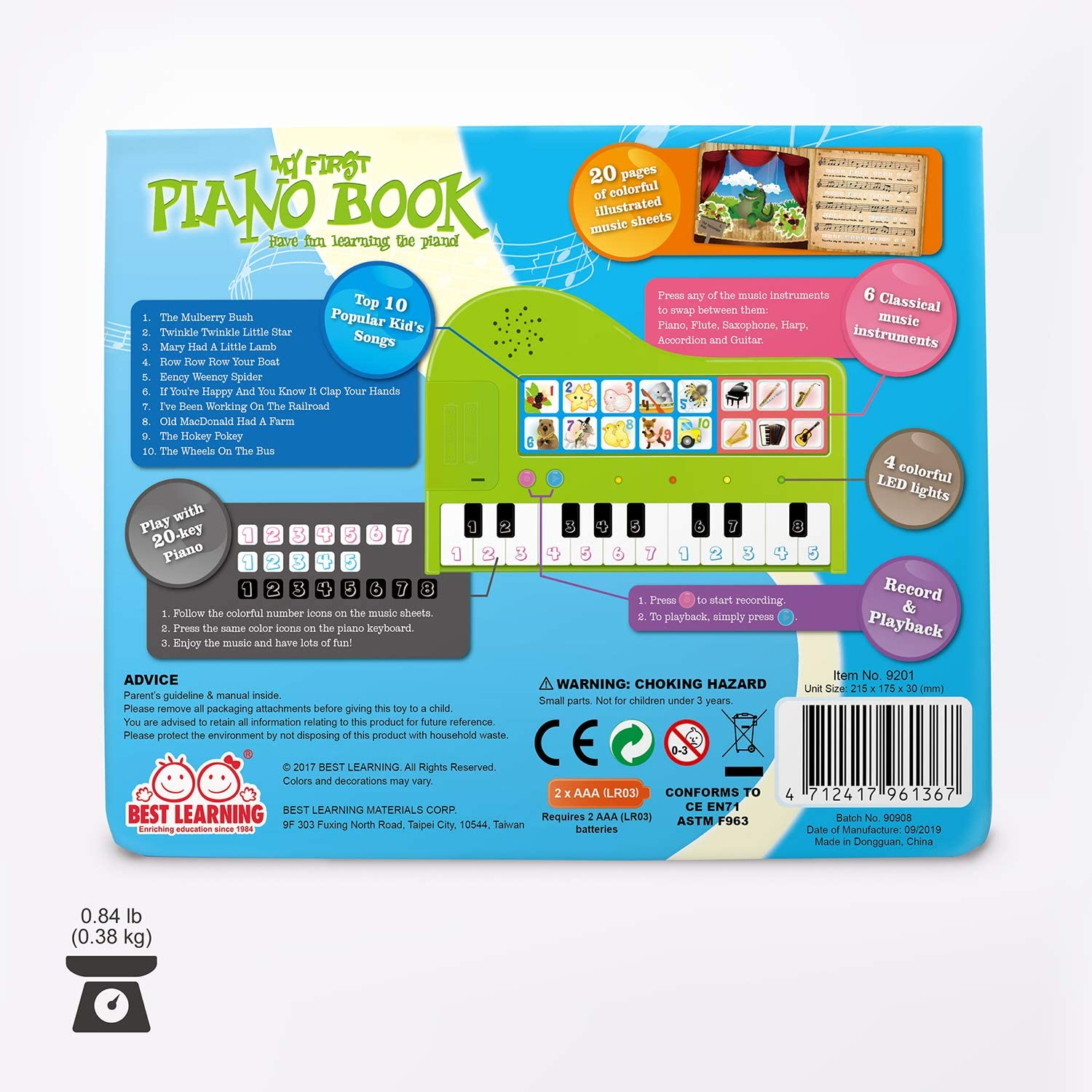 BEST LEARNING Meu primeiro livro de piano - brinquedo musical educacio
