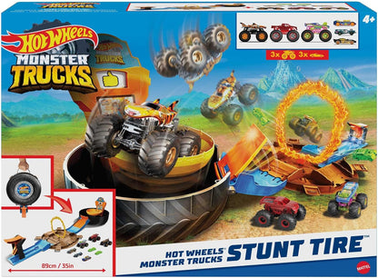 Hot Wheels Conjunto Monster Trucks Stunt Tire, inclui 3 Monster Trucks e 3 veículos em escala 1:64, presente para crianças de 4 a 8 anos, HHY74
