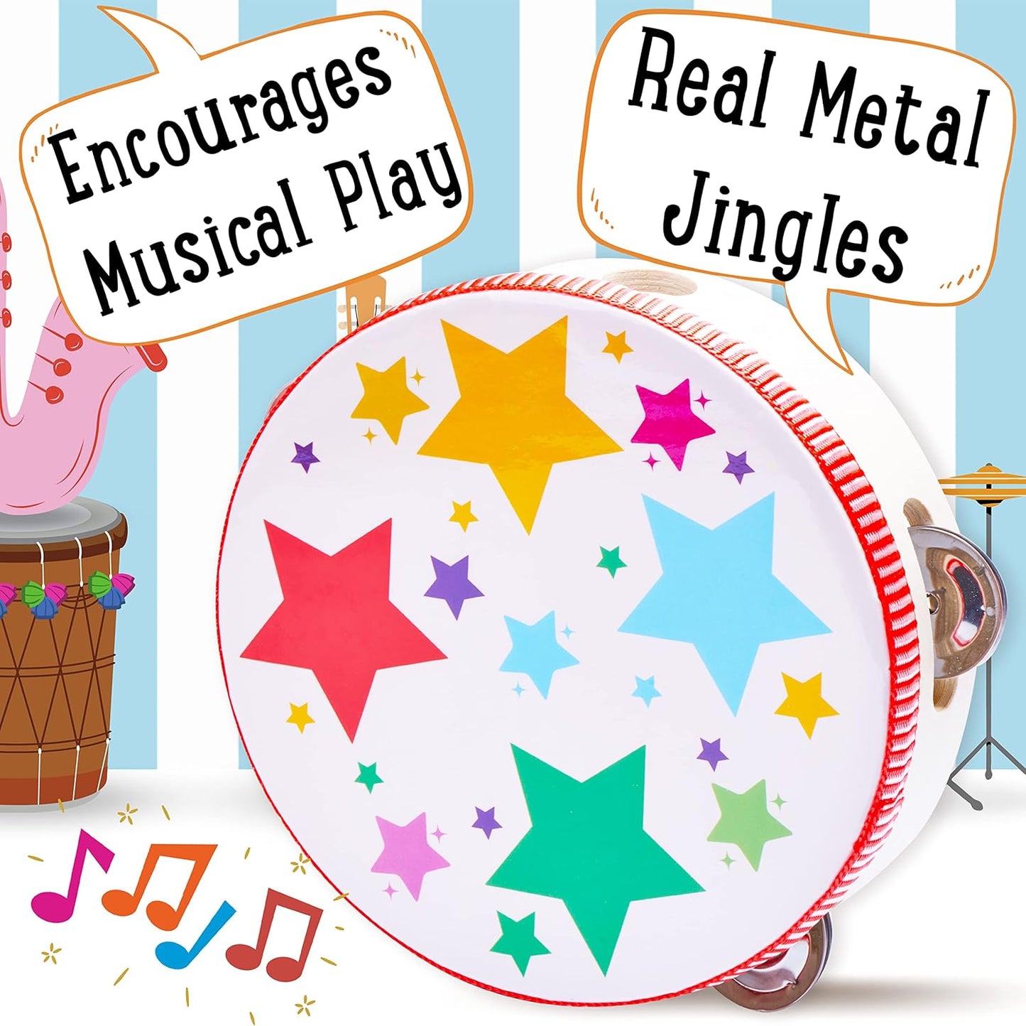 Jaques of London Pandeiro de madeira | Instrumentos musicais | Instrumentos musicais de madeira | Brinquedos de madeira | Desde 1795