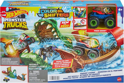 Hot Wheels Conjunto de brinquedos Monster Trucks Swamp Chomp, brinquedo aquático com 1 caminhão Monster Trucks Color Shifters, para crianças a partir de 4 anos.