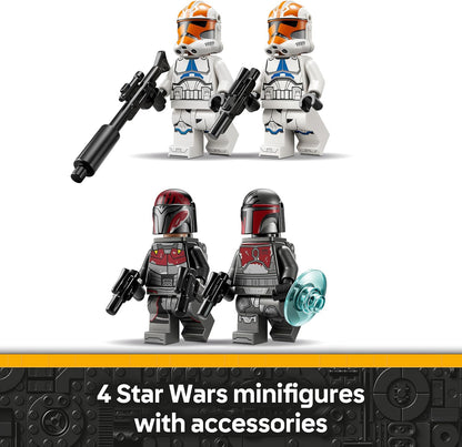 LEGO Star Wars 75449 Pacote de Batalha Cerco de Mandalore - Brinquedo de ação com 2 minifiguras de Mandalorianos e 2 de Soldados Clones, além de uma Speeder Bike e Blasters - Presente para meninos e fãs a partir de 6 anos