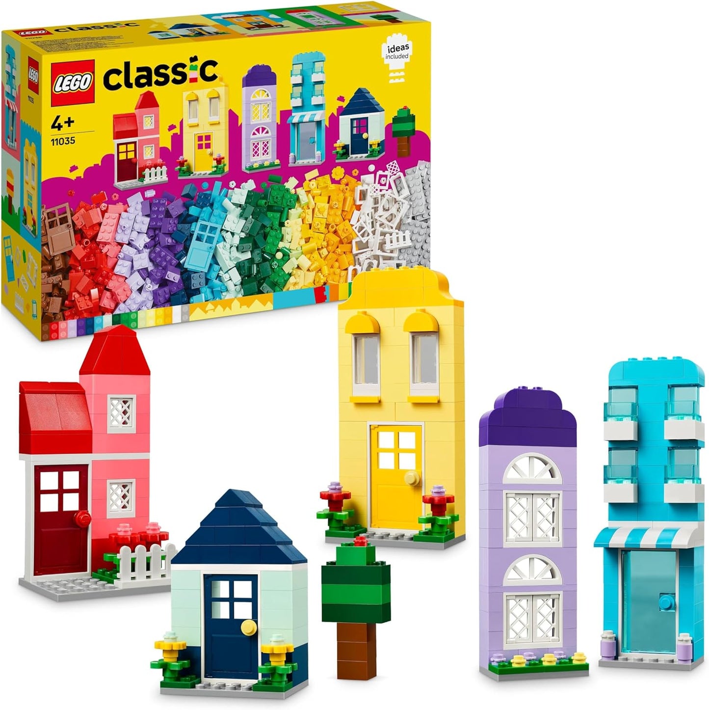 LEGO Casas criativas clássicas, conjunto de brinquedos de construção de tijolos para crianças, meninos e meninas de 4 anos ou mais, presente de brinquedo criativo com acessórios de casa para jovens construtores 11035