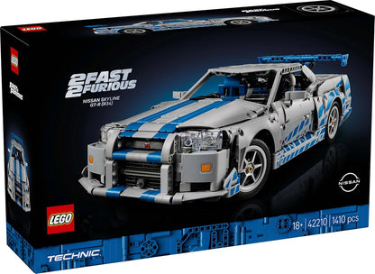 LEGO Kit de modelo de carro Technic 2 Velozes e Furiosos Nissan Skyline GT-R (R34) para adultos - inclui função de drift, direção, suspensão e motor de 6 cilindros - Presente colecionável para fãs - 42210