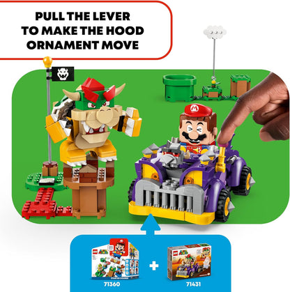 LEGO Conjunto de expansão Muscle Car de Super Mario Bowser, brinquedo colecionável de kart de corrida para meninos, meninas e crianças de 8 anos ou mais com uma figura de personagem Bowser, presente de dia dos namorados