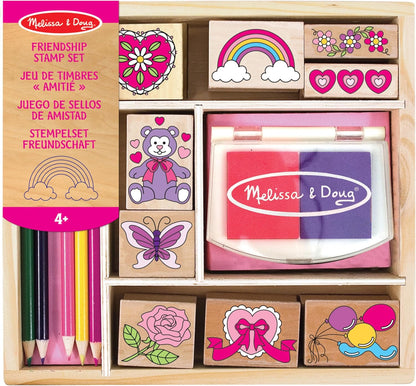 Melissa & Doug Selos de madeira Friendship para crianças, conjuntos de colorir para crianças de 4 anos, selos para crianças, kits de artesanato para crianças, impressão e estampagem infantil, conjunto de arte infantil