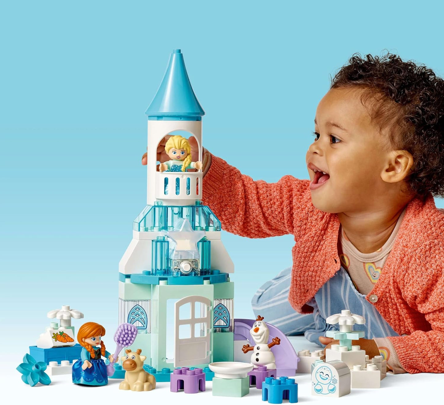 LEGO DUPLO│Festa do Castelo de Frozen da Disney Anna e Elsa - Brinquedo Educativo com 5 Figuras, incluindo Olaf e o Bebê Sven, além de um Bloco de Luz - Presente para crianças de 2 anos ou mais, meninas e meninos - 10455