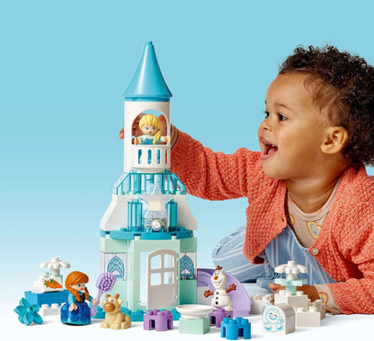 LEGO DUPLO│Festa do Castelo de Frozen da Disney Anna e Elsa - Brinquedo Educativo com 5 Figuras, incluindo Olaf e o Bebê Sven, além de um Bloco de Luz - Presente para crianças de 2 anos ou mais, meninas e meninos - 10455
