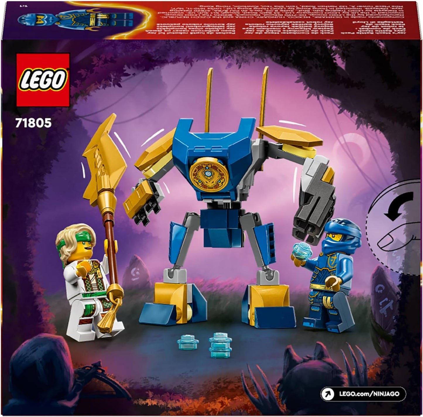 LEGO NINJAGO Jay’s Mech Battle Pack, brinquedo de bonecos de ação para meninos, meninas e crianças de 6 anos ou mais, conjunto Dragons Rising com personagem ninja Jay Minifigura para diversão de dramatização, pequena ideia de presente 71805