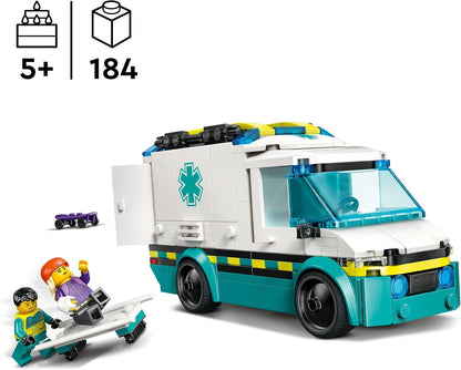 LEGO Brinquedo de ambulância de emergência City com 2 minifiguras - brinquedos educativos de aprendizagem para meninos e meninas de mais de 5 anos - ideias de presentes para aniversários e feriados