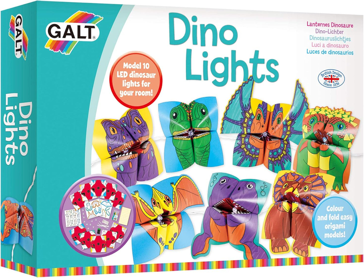 Galt Toys Dino Lights Origami LED Dinosaur Creative Craft Kit, Galt, Luzes de Fada, Kits de Artesanato para Crianças, Idades 5 Anos Acima, Médio, Galt Luzes de Flores - Conjunto de Artesanato e Artesanato Infantil Creative Cases