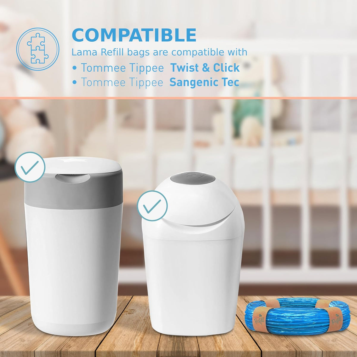 Sacos para fraldas compatíveis com refis para lixeiras de fraldas Tommee Tippee e Angelcare – Sacos de refil levemente perfumados (15)