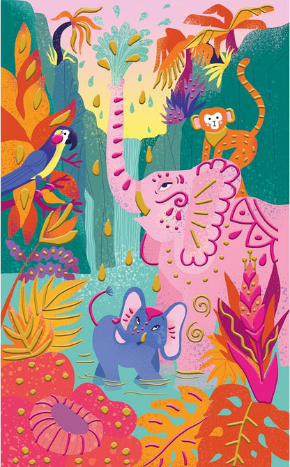 Janod Pintura 3D - Tema Selva - Les Ateliers du Calme - Kit de Ocio Creativo Infantil - Pintura Dorada y Rosa Neón para Niños - Estimula la Motricidad Fina y la Concentración - A partir de 7 años