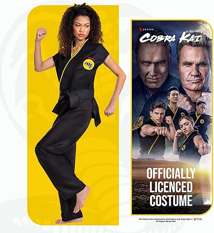 Disguise Traje adulto masculino cobra kai, oficial cobra kai gi para com faixa preta, tamanho adulto fantasias de tamanho adulto