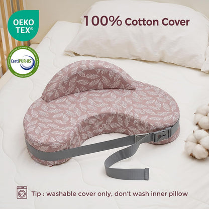 Momcozy Almofada de amamentação em espuma viscoelástica, ergonômica, com proteção lateral, amplo suporte, alça ajustável e capa de algodão removível, rosa.