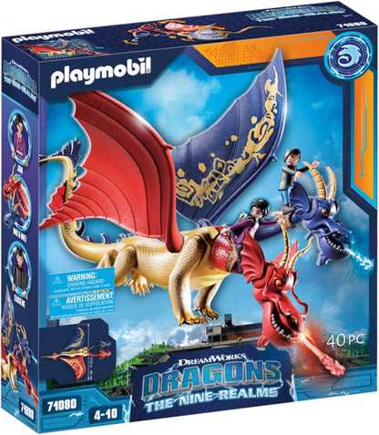 Playmobil DreamWorks Dragons 71080 Dragões: Os Nove Reinos - Wu e Wei com Jun, Figura de Dragão de Duas Cabeças com Função de Tiro, Brinquedos para crianças a partir de 4 anos