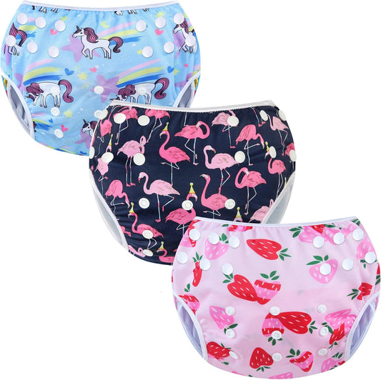 Codkkre Fraldas de Natação Reutilizáveis Fraldas para Bebês Tamanho Ajustável Lavável Pacote de 3 Fraldas para Aulas de Natação 0-3 Anos