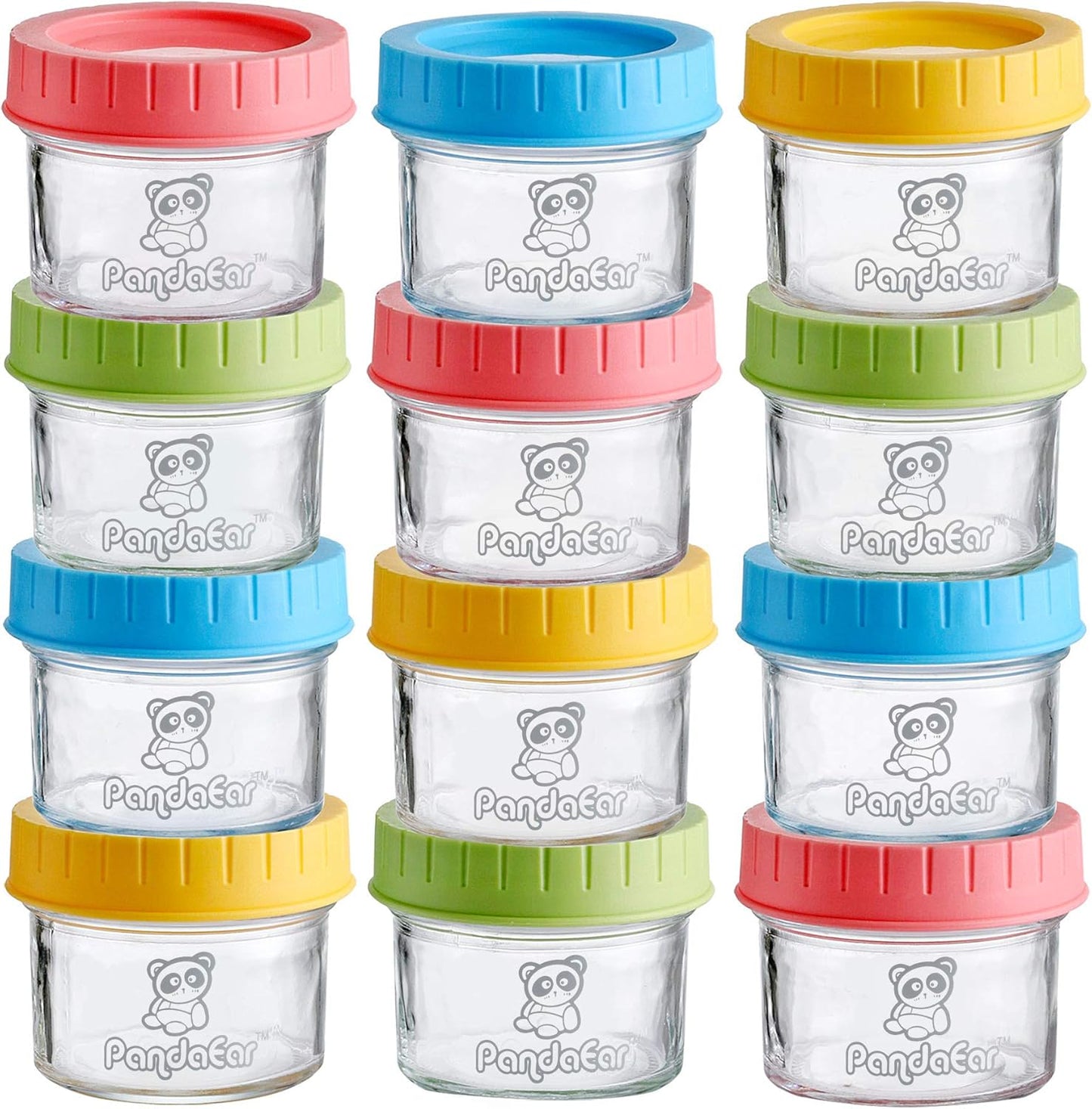 PandaEar (Pacote com 12 Potes de Vidro para Armazenar Comida de Bebê | Recipientes Pequenos Reutilizáveis de 120ml para Congelador com Tampas Herméticas à Prova de Vazamentos | Podem Ser Usados no Micro-ondas e na Lava-louças |