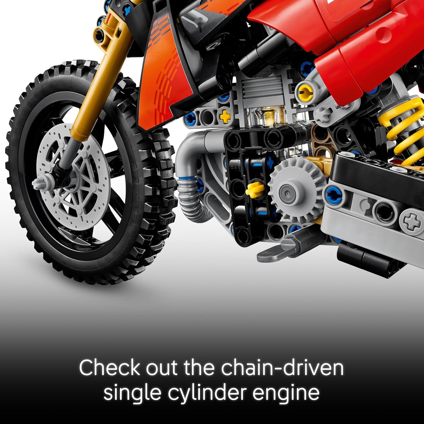 LEGO Kit de Modelo de Moto Technic Ducati Desmo450 MX Factory – inclui moto de brinquedo com motor de cilindro e suspensão – Decoração de mesa – Presente colecionável para meninos a partir de 10 anos – 42238