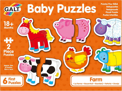 Galt Baby Puzzles - Quebra-cabeças divertidos, educativos e coloridos para a primeira infância - Conjunto de 6 quebra-cabeças de duas peças grossas para bebês - Desenvolve habilidades motoras e de combinação - A partir de 18 meses