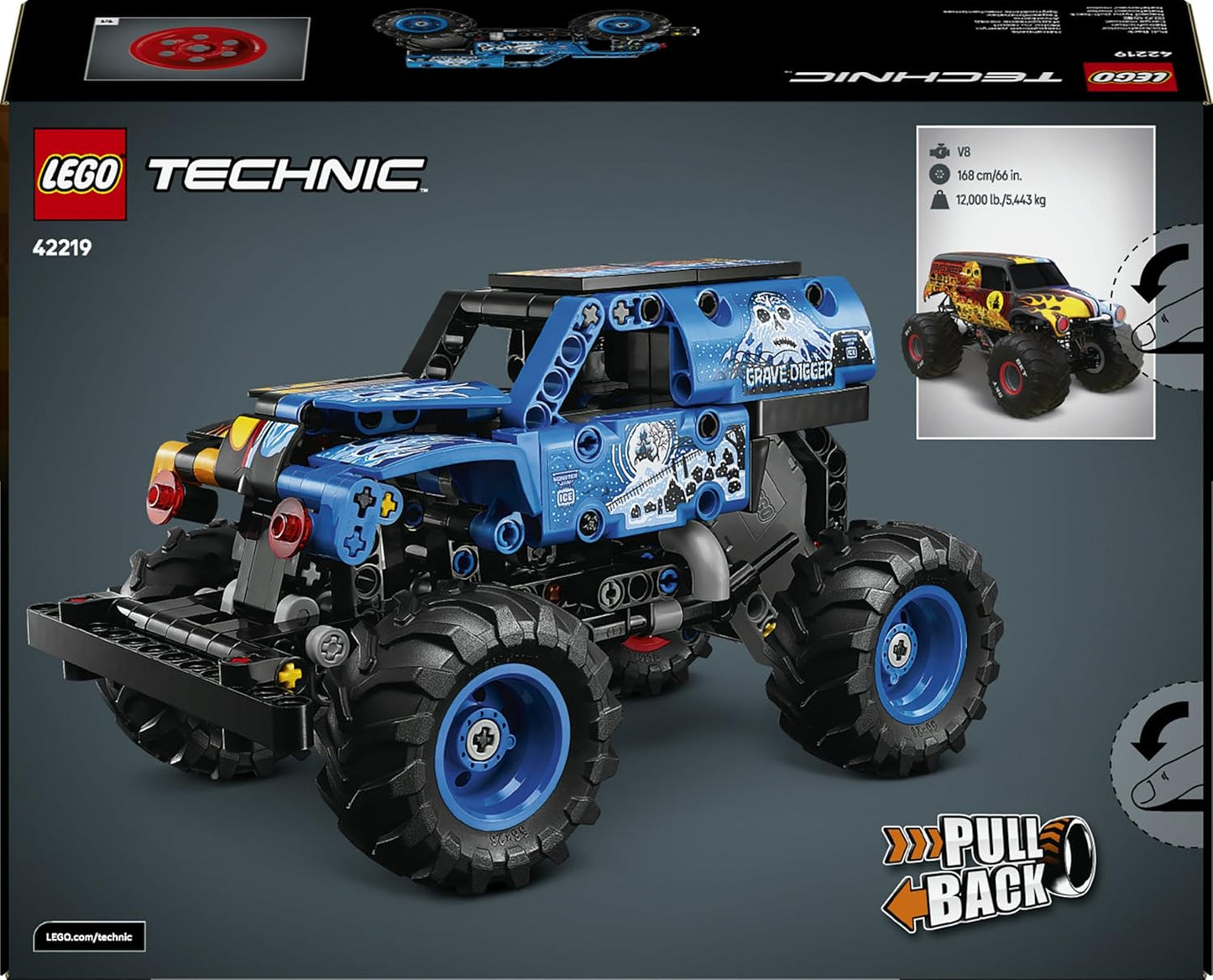 LEGO Technic Monster Jam Grave Digger Fogo e Gelo - Caminhão de Brinquedo com Mecanismo de Fricção - Kit de Modelo de Carro de Corrida com Detalhes Autênticos - Presente de Aniversário para Meninos, Meninas e Fãs a partir de 7 Anos - 42219