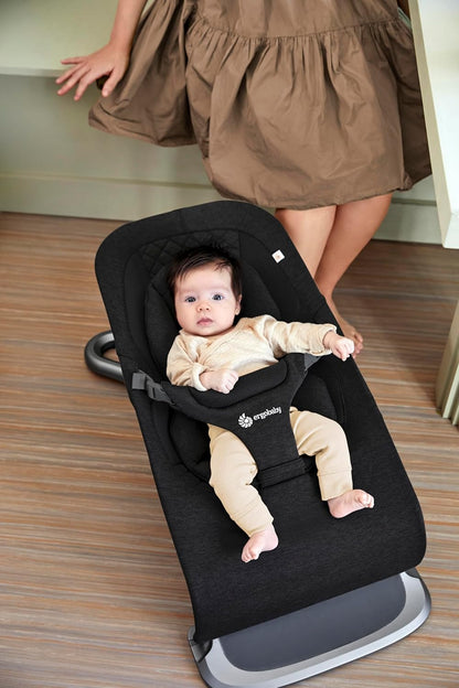 Ergobaby 3 em 1 Evolve Bouncer, espreguiçadeira ergonômica para bebês desde o nascimento até a criança, balanço para bebês com inserção para recém-nascidos (2,5 kg - 13,2 kg), Onyx Black