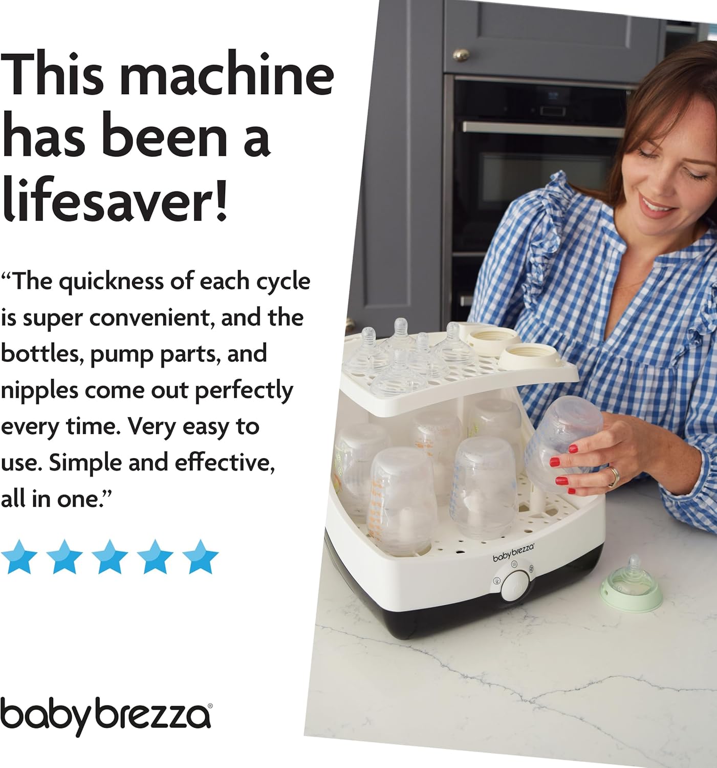 Baby Brezza Esterilizador e Secador SuperFast Baby Brezza – Esteriliza mamadeiras em 10 minutos, o mais rápido do mercado – Esteriliza e seca mamadeiras, peças de bombas de leite, chupetas e acessórios em uma única etapa – Grande capacidade universal