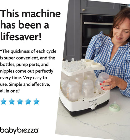 Baby Brezza Esterilizador e Secador SuperFast Baby Brezza – Esteriliza mamadeiras em 10 minutos, o mais rápido do mercado – Esteriliza e seca mamadeiras, peças de bombas de leite, chupetas e acessórios em uma única etapa – Grande capacidade universal