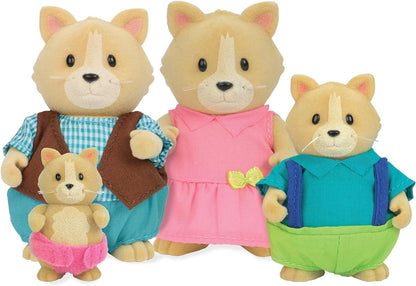 Li'l Woodzeez - Familia de gatos Whiskerelli - Juego de juguetes de 5 piezas con figuras de animales en miniatura y libro de cuentos - Juguetes y accesorios de animales para niños a partir de 3 años
