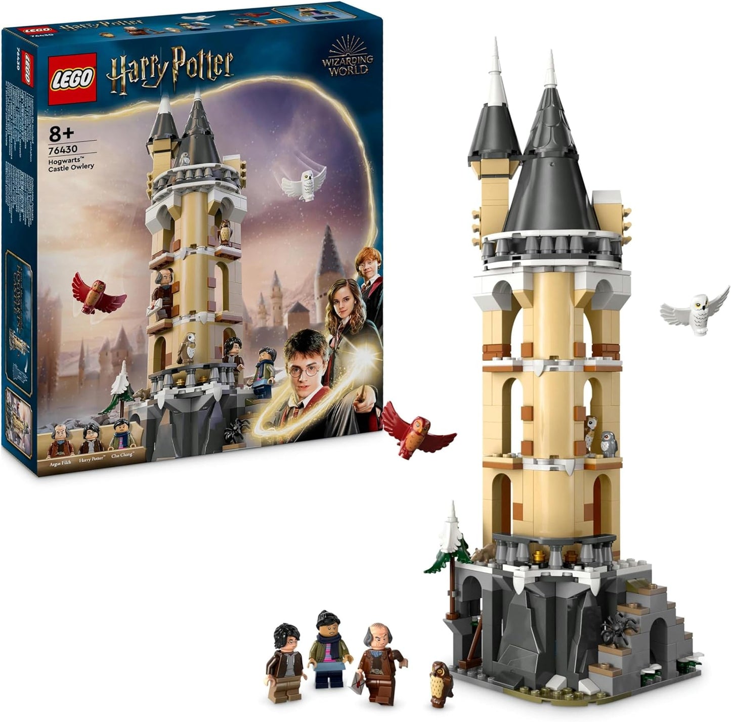 LEGO Harry Potter Hogwarts Castle Owlery, juguete de construcción para niños, niñas y niños a partir de 8 años, juego de rol que incluye 3 minifiguras de personajes, más 4 figuras de búhos, idea de regalo del Mundo Mágico 76430