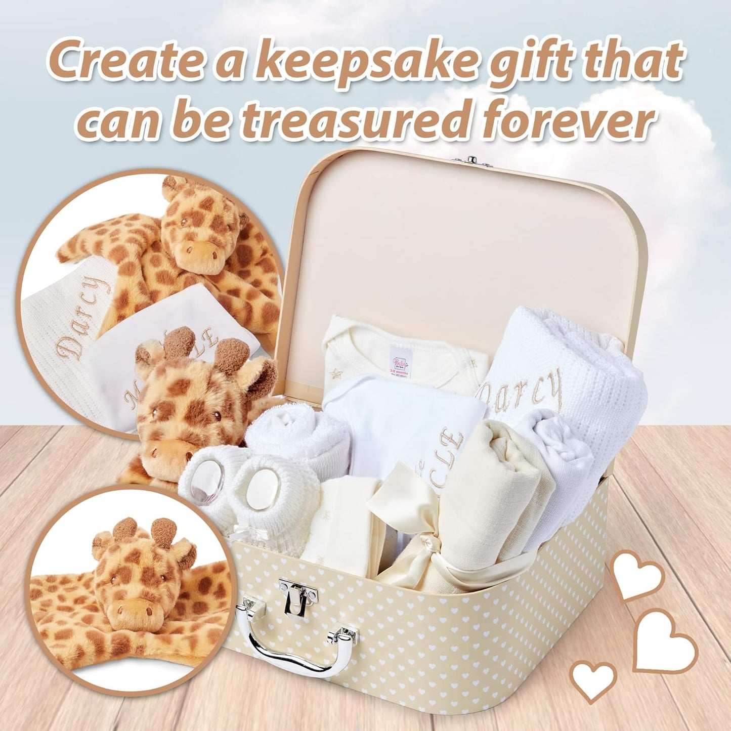 Ellabellaboo Loja Baby Box - Conjunto de presentes personalizados para bebês meninos Cesta para recém-nascidos - Presentes personalizados exclusivos, cesta para bebês com itens essenciais Ideia de presente neutra e para revelação do gênero