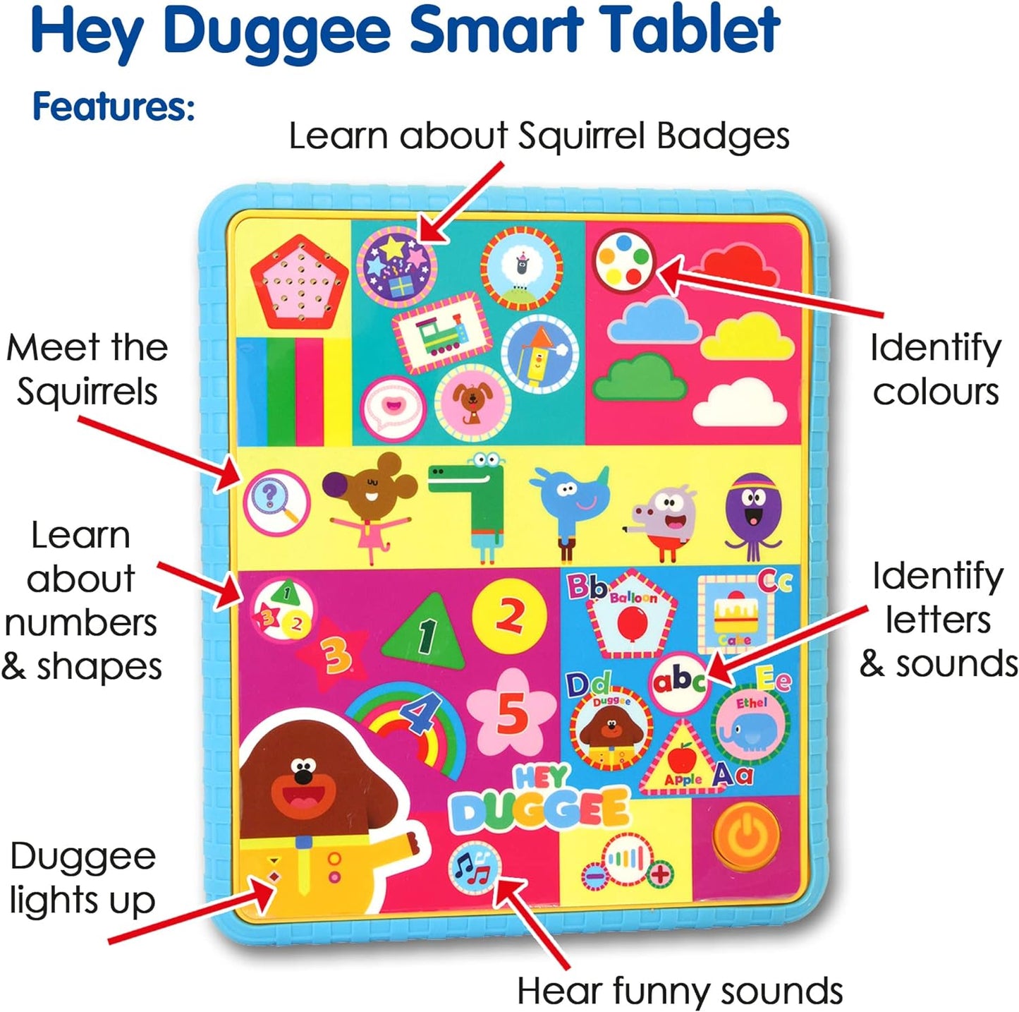 Hey Duggee Toys HD21 Hey Duggee Smart Tablet Toy para crianças - ajuda no desenvolvimento infantil, aprendizagem, resolução de problemas, fonética, sequências, cores, formas e reconhecimento de números, 3+ anos, cáqui