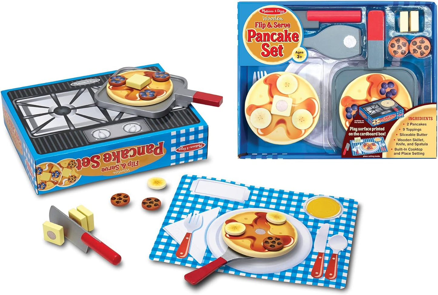 Melissa &amp; Doug Juego de panqueques de comida de juguete | Juguete de madera | Juego de simulación | Los niños juegan con la comida | Accesorios de cocina para niños | Comida simulada | Juguetes para niños Montessori de 3 años | Regalo para niño o niña