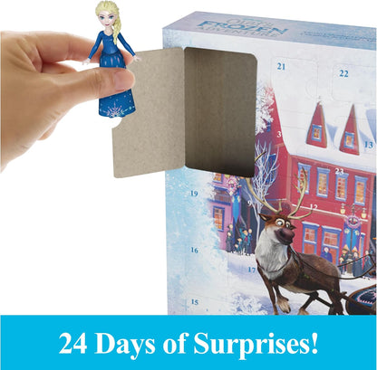 Mattel Calendário do Advento Disney Frozen Anna & Elsa (Bonecas em Miniatura) | 24 Dias de Surpresas: 2 Bonecas, 2 Figuras de Amigos, Areia Modelável e Acessórios, Inspirado em "A Aventura Congelante de Olaf", HWX20