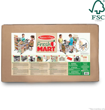 Melissa & Doug Grocery Store Playset e brinquedo até caixa registradora com scanner e transportador | Fingir Play Store | Loja de brinquedos de madeira | Conjunto de brinquedos para supermercado | De madeira