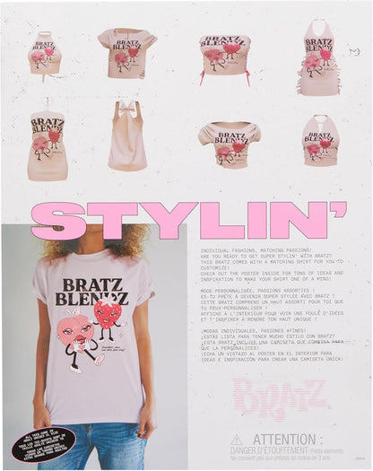 Bratz Stylin' Cloe - Boneca Fashion com Camiseta Personalizável, Acompanha Acessórios, Brinquedo Fofo para Meninas, Rosa