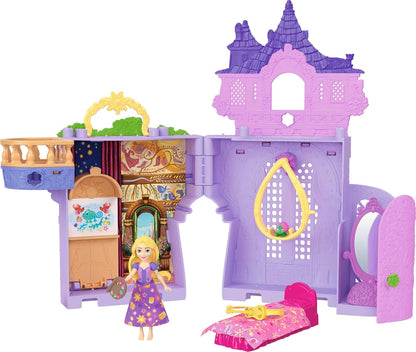 Mattel Conjunto de Brinquedo Casa de Bonecas Disney Princess Rapunzel Storytime Stackers da | Boneca pequena articulada da Rapunzel com saia removível, figura do animal Pascal e 7 acessórios; inspirado em "Enrolados" da Disney (JDP61)