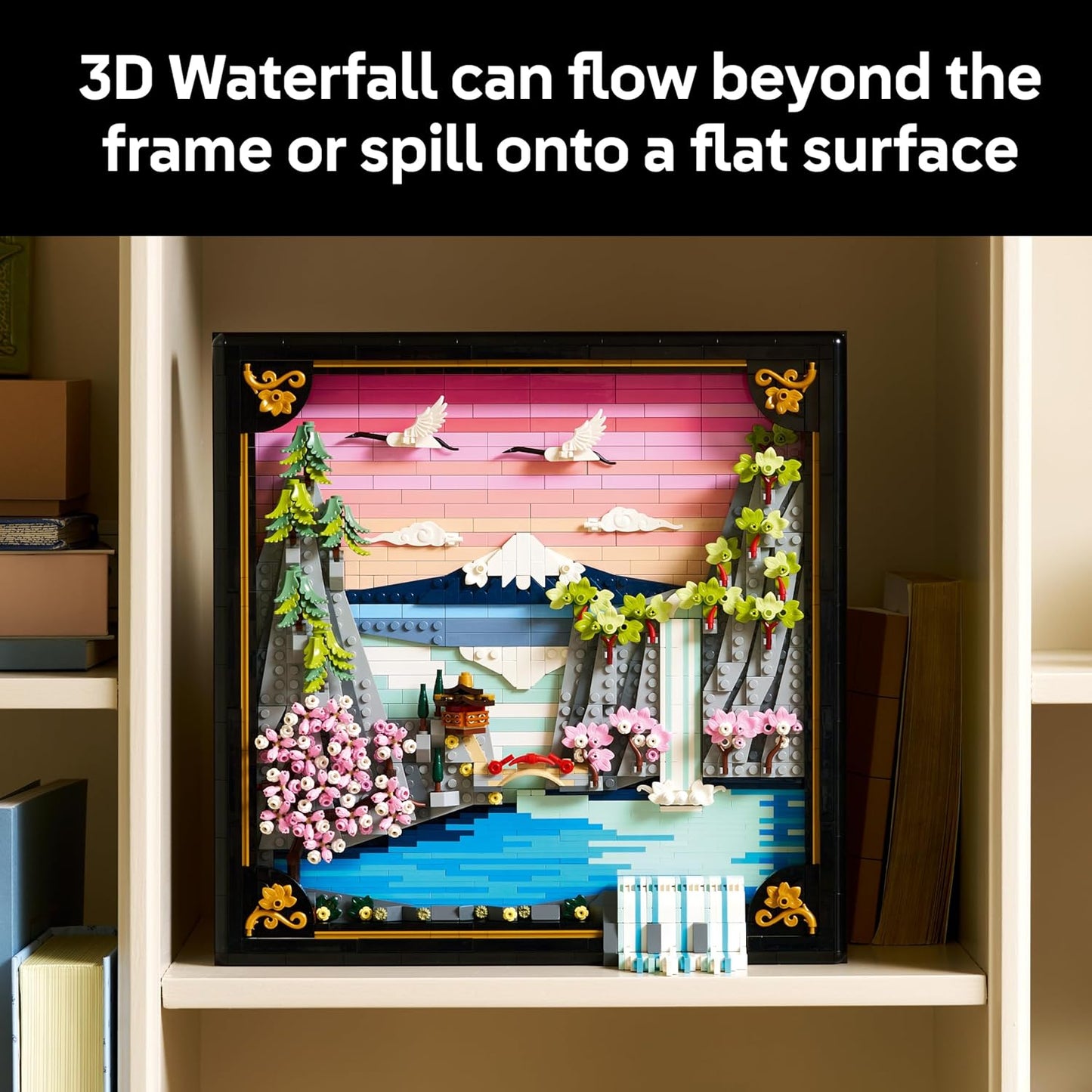 LEGO Art Paisagem de Cerejeiras Japonesas em Flor - Kit de Modelo em Miniatura DIY para Adultos - Arte de Parede 3D em Moldura Caixa com Monte Fuji, Sakura e Cachoeira Texturizada - Ideia de Presente - 31218